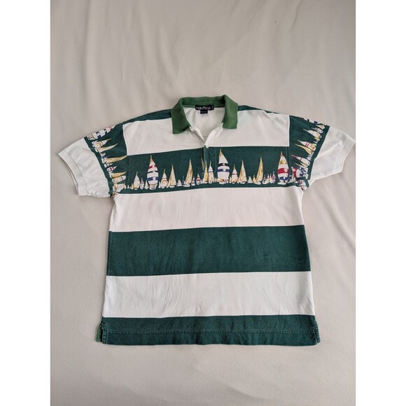 Nautica Other - Vintage Nautica Sail Boats Vertical Striped Polo Shirt Green White M